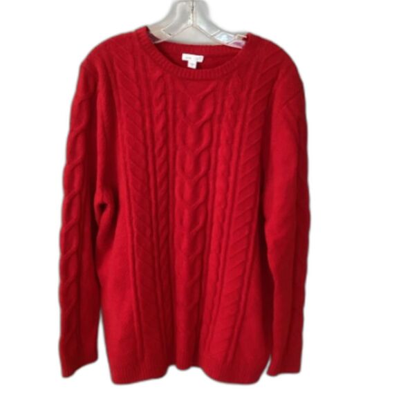 J JILL CHENILLE SIZE XL BRIGHT RED LONG SLEEVE CABLE KNIT SWEATER  VALENTINE - Picture 1 of 9